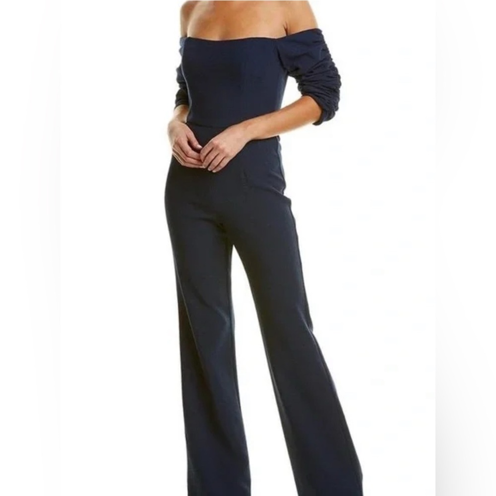 Black Halo Blue Wide-Leg Jumpsuit with Spaghetti Straps